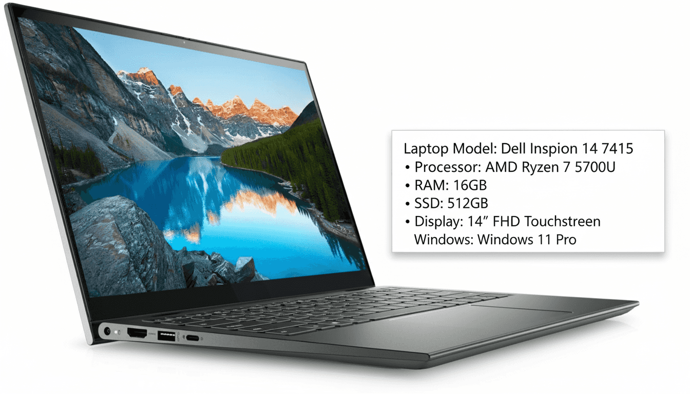 Laptop Dell Inspiron 14 7415 – AMD Ryzen 7 5700U | 16 GB RAM | 512 GB SSD | 14" FHD Touchscreen | Windows 11 Pro 1