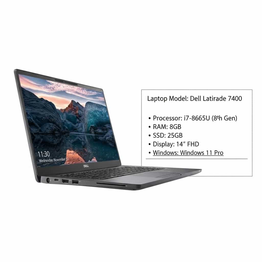 Laptop Dell Latitude 7400 – i7-8665U (8th Gen) | 8 GB RAM | 256 GB SSD | 14" FHD Display | Windows 11 Pro 1