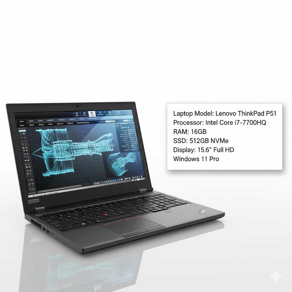 Laptop Lenovo ThinkPad P51 – Intel Core i7-7700HQ | 16 GB RAM | 512 GB NVMe SSD | 15.6" Full HD Display | Windows 11 Pro 1