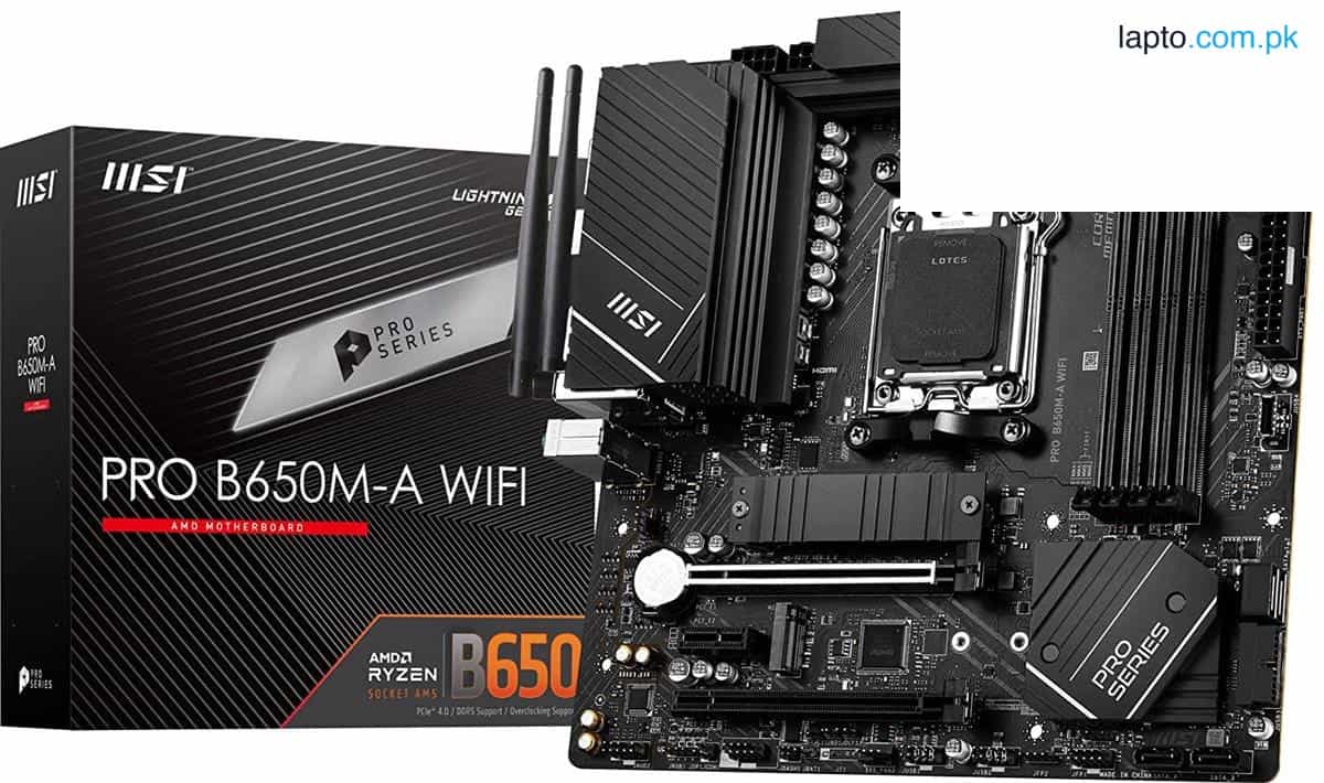 MSI PRO B650M-A WiFi ProSeries Motherboard (AMD AM5, mATX, DDR5, PCIe 4.0, M.2, SATA 6Gb/s, USB 3.2 Gen 2, HDMI/DP, Wi-Fi 6E, AMD Ryzen 7000 Series Desktop Processors) 1