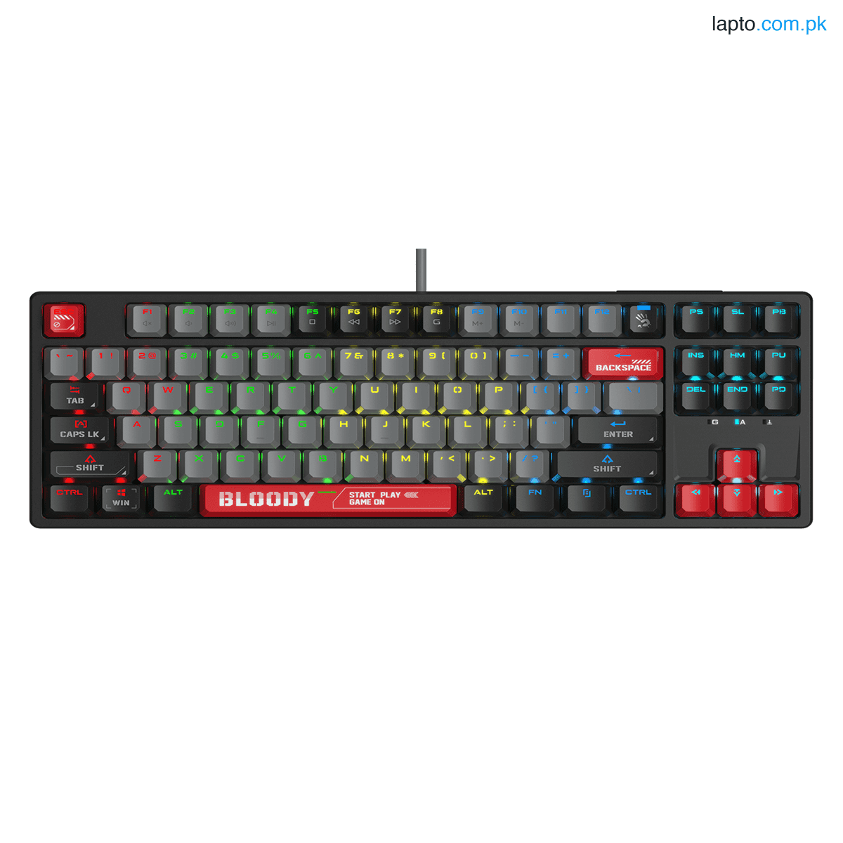 A4Tech Bloody S87 TenKeyLess RGB Mechanical Switch Hot Swappable Gaming Keyboard Compact Style (BLMS Red Plus Switch: Linear, Light & Smooth) - Energy Red/White 1