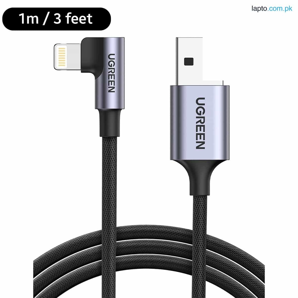 UGreen USB-A To Lightning Braided Cable 3ft Blk/Wht 1