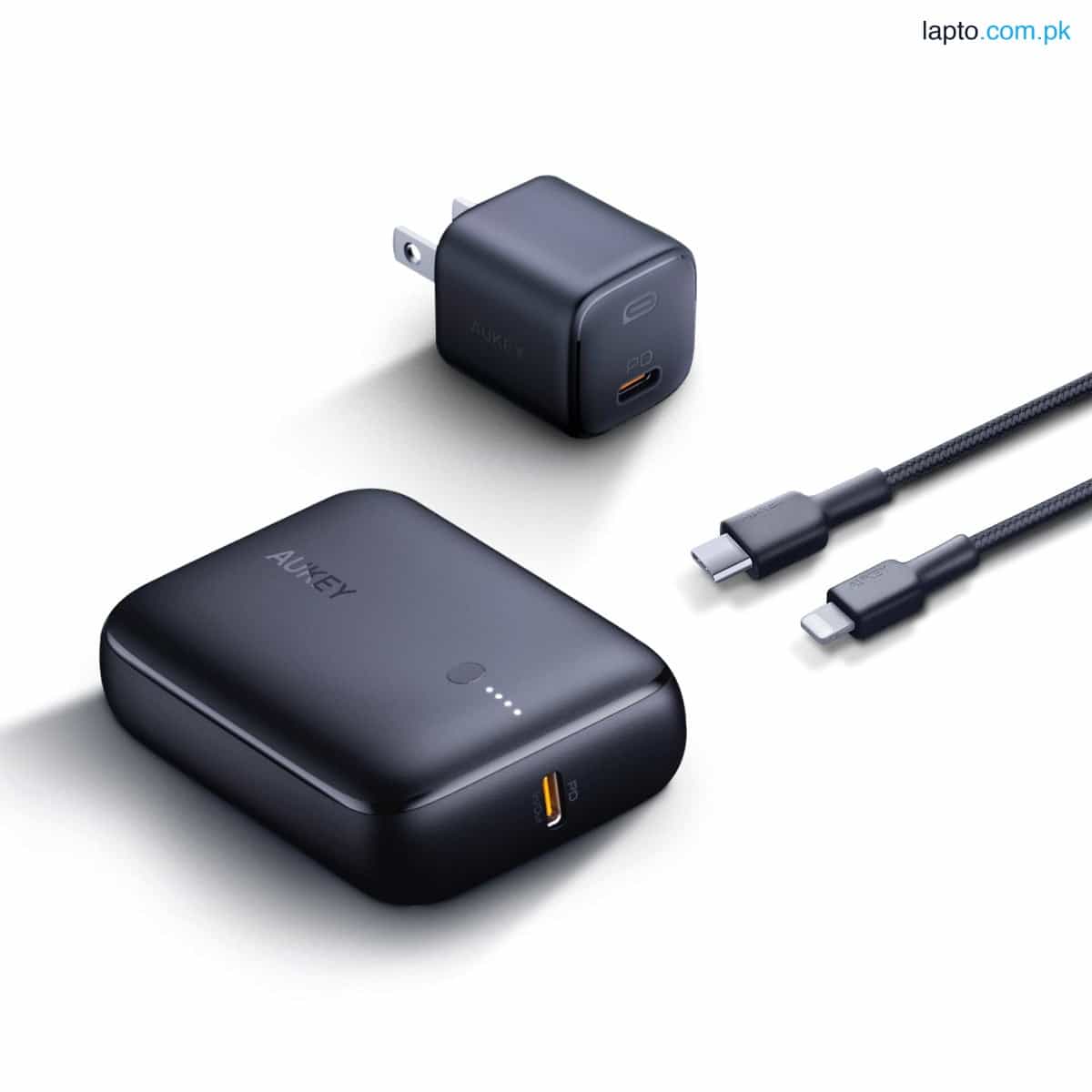 Aukey On The Go Bundle I Mini 20W PD Wall Charger Portable 10000mAh PD Power Bank Nylon Braided 1.2m USB-C To Lightning Cable ( TK-2 ) 1