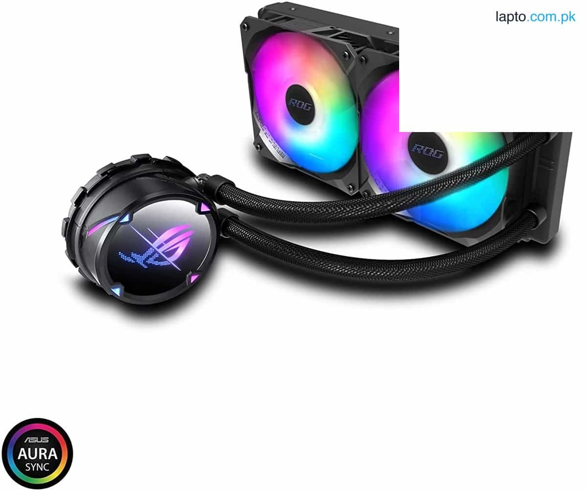 ASUS ROG Strix LC II 240 ARGB all-in-one liquid CPU cooler with Aura Sync, Intel® LGA1700/1200/1150/1151/1152/1155/1156/2011/2011-3/2066 and AMD AM4/TR4 support and dual ROG 120 mm addressable RGB radiator fans 1