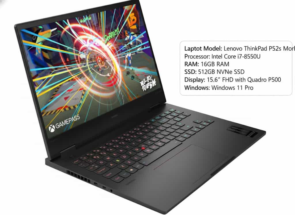 Laptop Lenovo ThinkPad P52s Mobile Workstation | Intel Core i7‑8550U | 16 GB RAM | 512 GB NVMe SSD | 15.6″ FHD with Quadro P500 | Backlit KB & Fingerprint | Windows 11 Pro 1