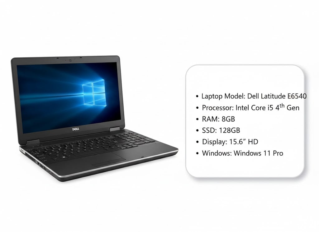 Laptop Dell Latitude E6540 – Intel Core i5 4th Gen| 8 GB RAM | 128 GB SSD | 15.6" HD Display | Windows 11 Pro
