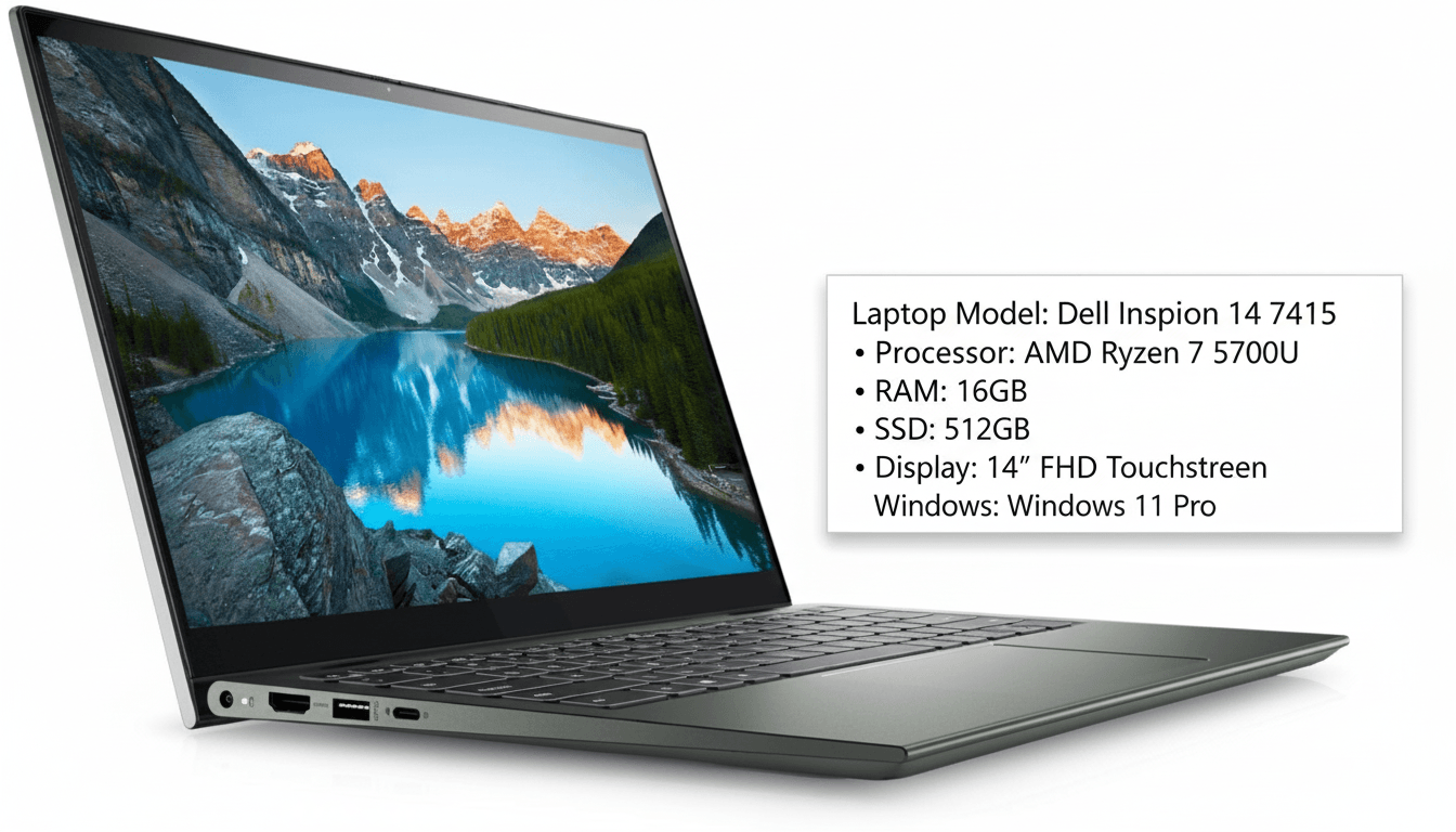 Laptop Dell Inspiron 14 7415 – AMD Ryzen 7 5700U | 16 GB RAM | 512 GB SSD | 14" FHD Touchscreen | Windows 11 Pro
