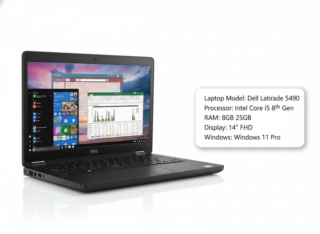 Laptop Dell Latitude 5490 – Intel Core i5 8th Gen | 8GB RAM | 256GB SSD | 14" FHD Display | Windows 11 Pro