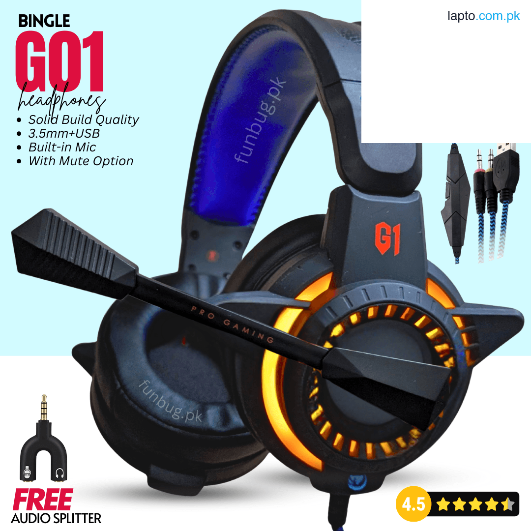 FuBug Pro Gaming Headphones with RGB Lights, Noise Cancelling Mic, USB/3.5mm Wired Plug - Comfortable Ear Cushions, On-Headset Audio Control, Surround Sound Super Bass Stereo for PC, Laptop, Pubg Mobile, PS4