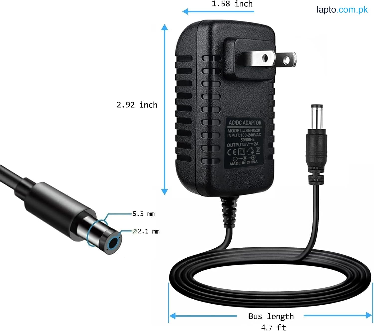 5V 2A Power Adapter, Dc 5V Power Cord, Universal Power Adapter for Led Power Supply, CCTV Camera, BT Speaker, GPS, Webcam, Router - 2000mA Max