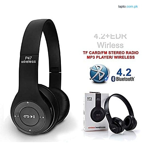 P47 Bluetooth Foldable Headset with Microphone Support FM Radio TF for PC TV Smart Phones & Tablets Etc