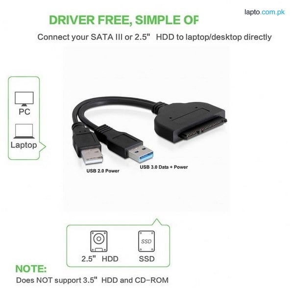 Dual USB 3.0 SATA III Cable 22 Pin Sata to USB Adapter, USB 3.0 to SATA Cable Up to 5 Gbps Support 2.5 Inches Laptop External SSD HDD Hard Drive Adapter Cable