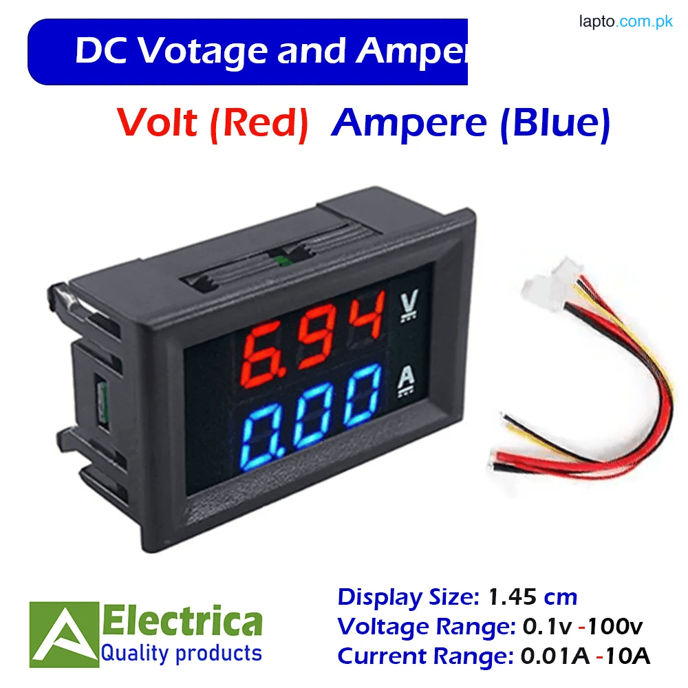 DC 100V 10A Digital Volt Amp Meter – Red & Blue LED Display, High-Precision Voltage & Current Monitor by Electrica
