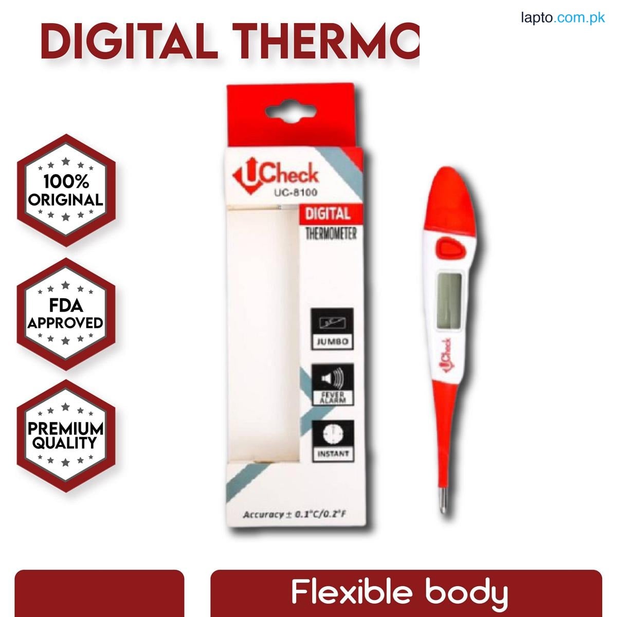 UCheck Clinical Oral Thermometer Fast and Accurate Digital Temperature for Adults Children Kids Elderly Easy to Use Underarm or Rectal with Readout Flexile body fever Alarm