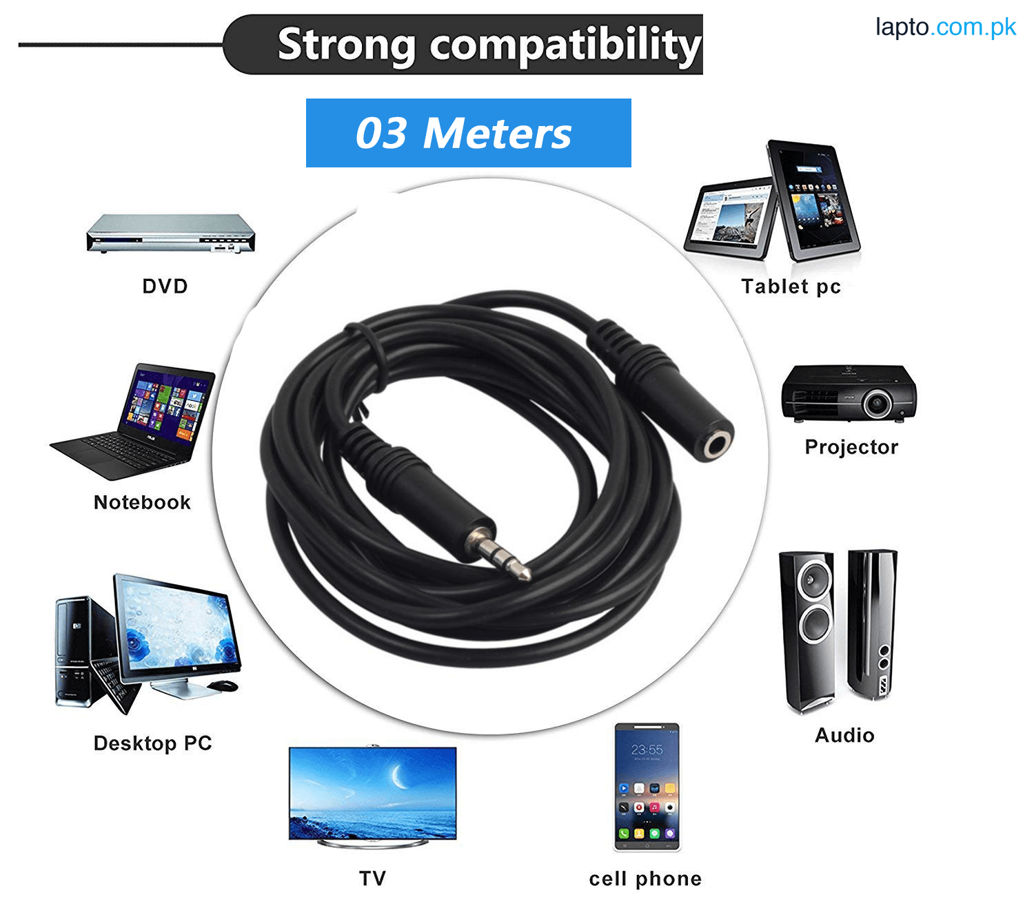 3 Meter - Audio Extension 3.5Mm Stereo Jack Male To Female 3 Pole Trs Aux Audio Extension Cable Plug Gold Plated Pins forPc, Mp3, Mp4, Speaker