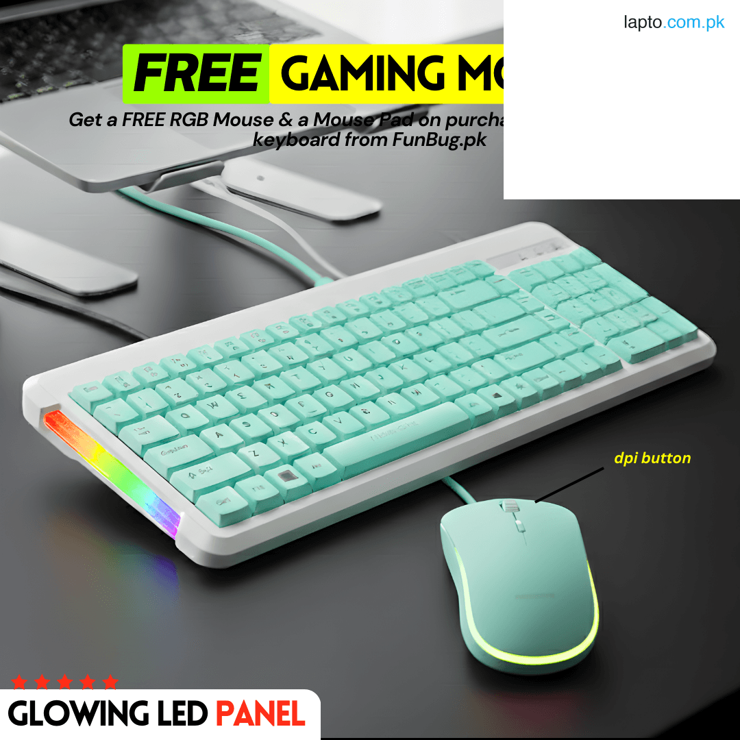 High-Quality Gaming Keyboard and Mouse Combo with RGB Side LED Panel - Mechanical Feeling Wired Keyboard & 2400 DPI Mouse with FREE Mouse Pad for Pubg Mobile, Laptop, PC Computer - 3 in 1 Gaming Bundle - Black, White, Green
