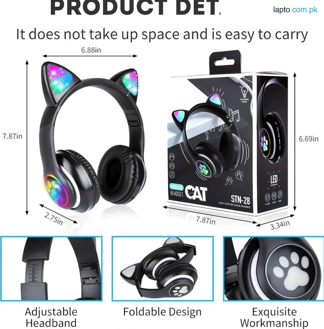 STN-28 Cat Wireless Headphones Bluetooth Over-Ear Headset with Cute Cat Ears