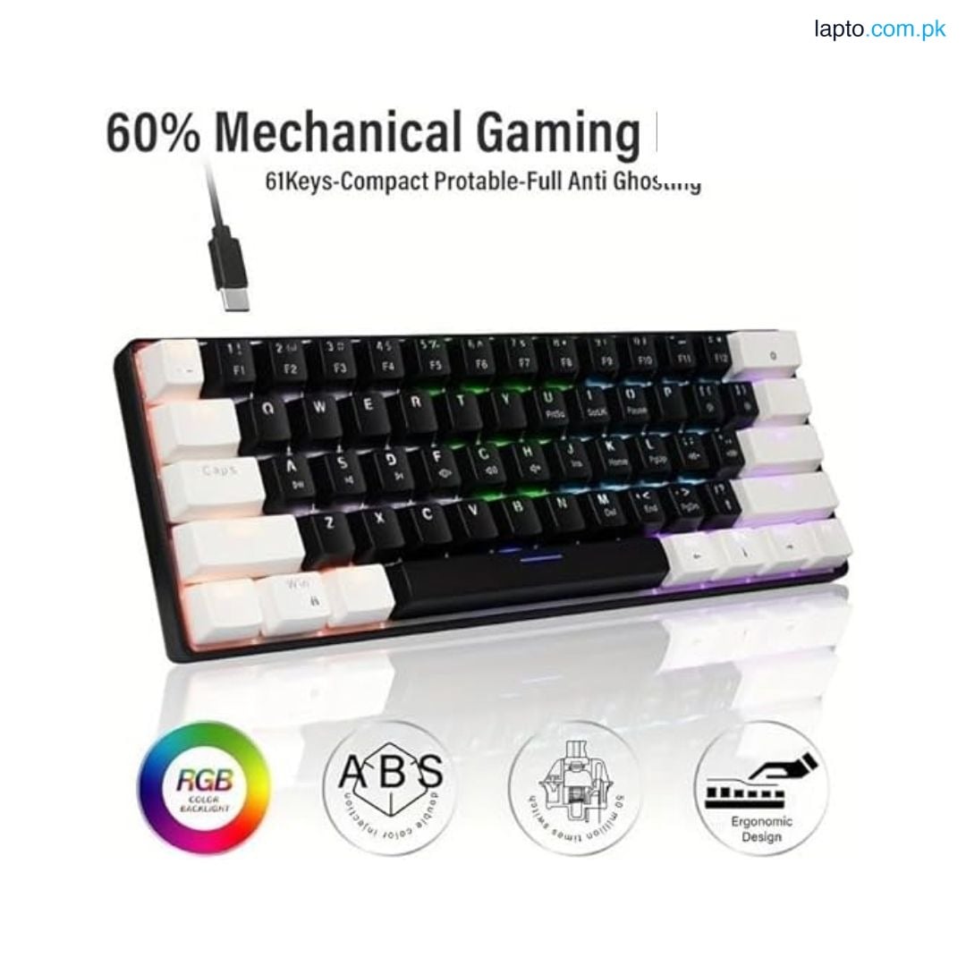Jedel Gaming Keyboard KL69 60% Mechanical Wired USB – 61 Keys Compact Layout with Tactile Blue Switches & Rainbow LED Backlit Illumination – Durable Double Injection Keycaps & Anti-Ghosting for Pro PC Gamers & Typing (Official Jedel Series Black)