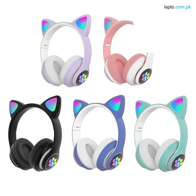 New STN 28 Cat Ear Bluetooth 5.0 Stereo Headset with RGB Lighting, Microphone, TF Card Support, and Universal Compatibility