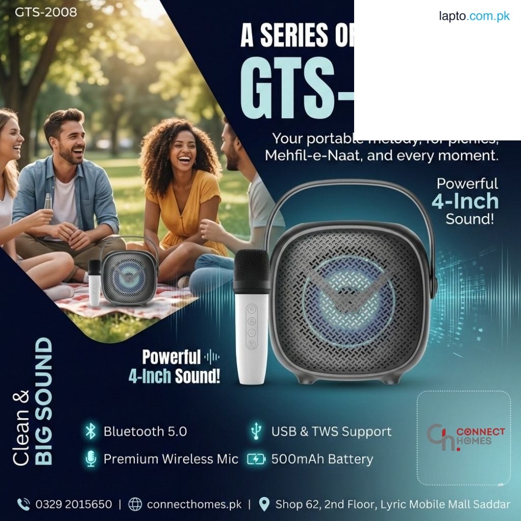 GreatNice GTS-2008 Mini Karaoke Speaker with Voice Changer Mic – 4 Inch High-Bass Driver – Type-C Fast Charging – Special Discount Offer