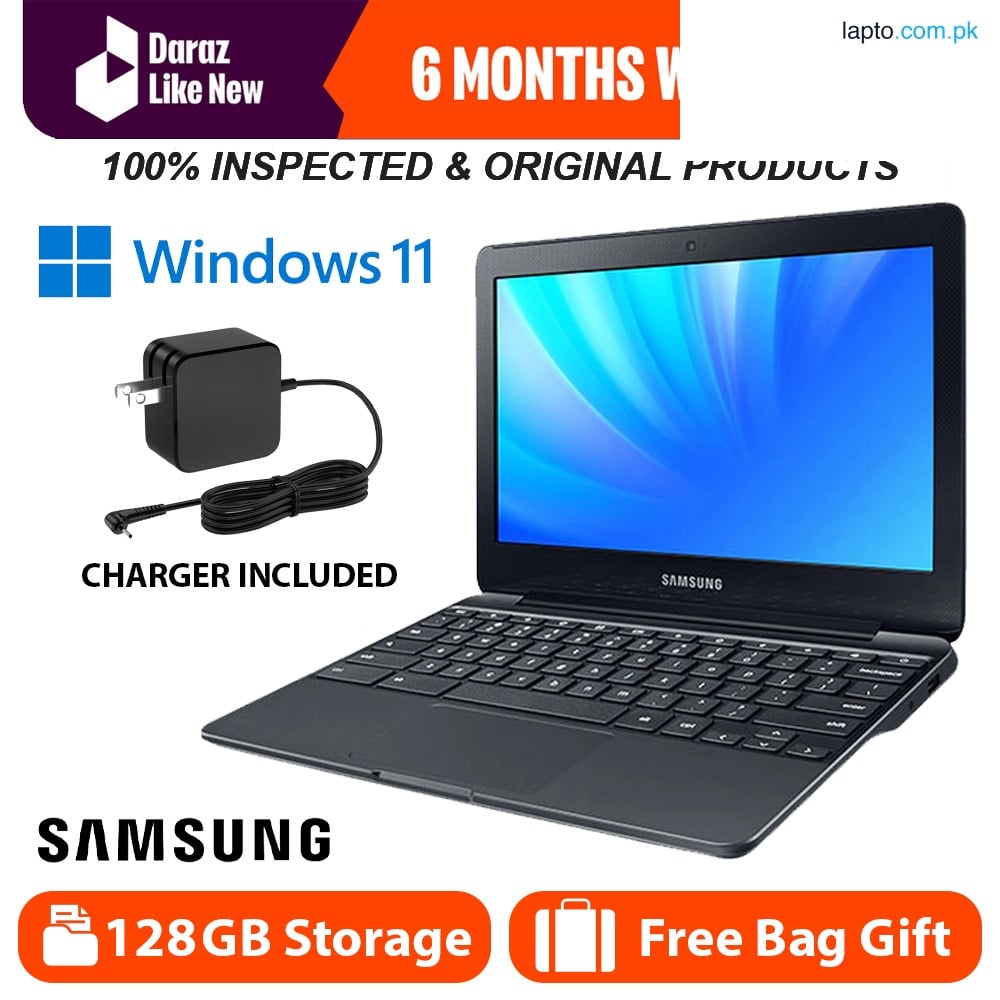 Daraz Like New - Samsung Original Laptop - 128GB Fast Storage - 11.6" Full HD Display - Windows 11 Installed - 4 to 6 Hours Battery Timing - With Charger & Free Laptop Bag Included - Most Demanded Laptop - High Performance - Free Mouse Included