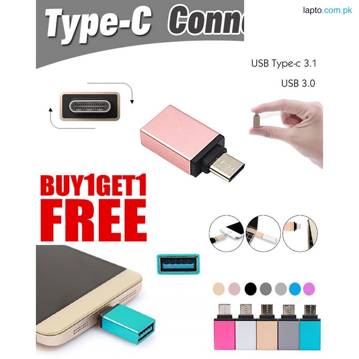 Buy 1 Get 1 Free with Premium Quality USB Type C OTG Cable 3.1 Male to 2.0 Type-A Female Adapter