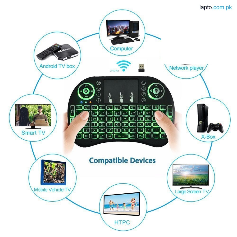 RF500 RGB Wireless Keyboard - Bluetooth Keyboard - Wireless Keyboard - Small Keyboard - Keyboard with Touch Pad for Smart TV - Smart TV Keyboard with Touch Pad - Mini Keyboard - RGB Rechargeable Keyboard