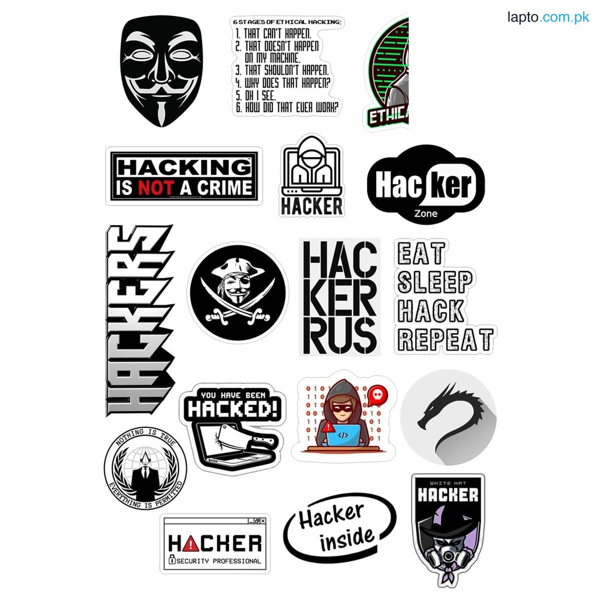 Black n White Hackers Stickers for Laptop Car Bike Phone Stickers