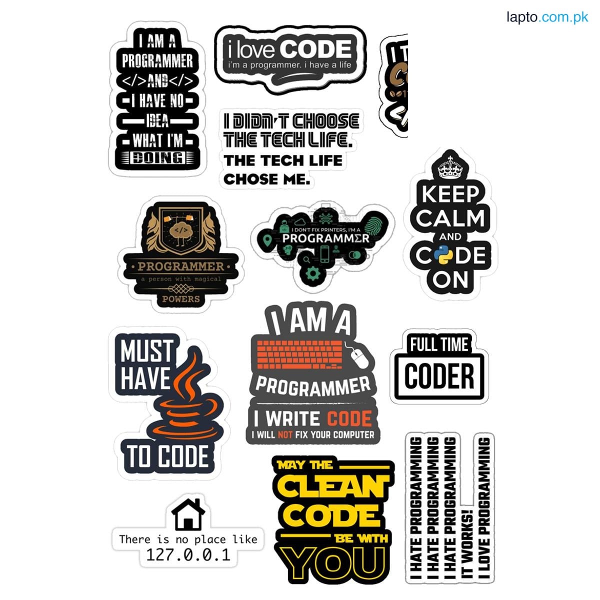 Programming Logo Text Stickers for Laptop Car Bike Phone Stickers 13pcs