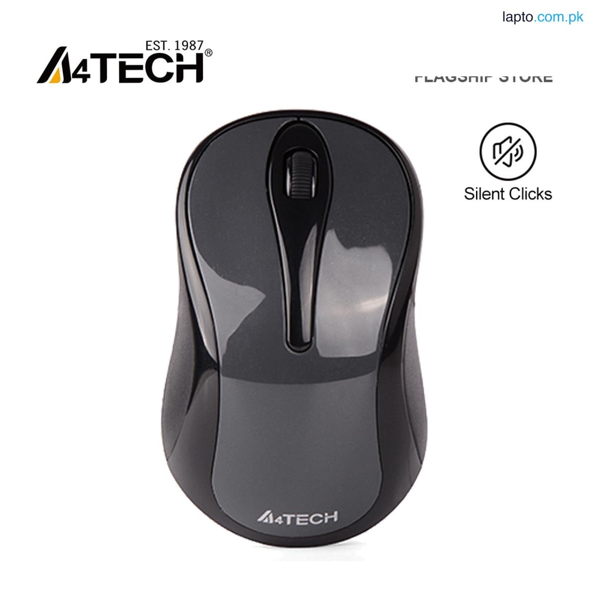A4Tech G3-280NS Wireless Mouse - Silent Clicks - 2.4G Wireless - 1200 DPI - For PC/Laptop - Glossy Grey