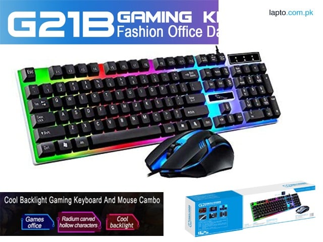 G21B USB Wired 104 Keys Keyboard & Mouse Set Rainbow-Color Backlight for Laptop Computer PC