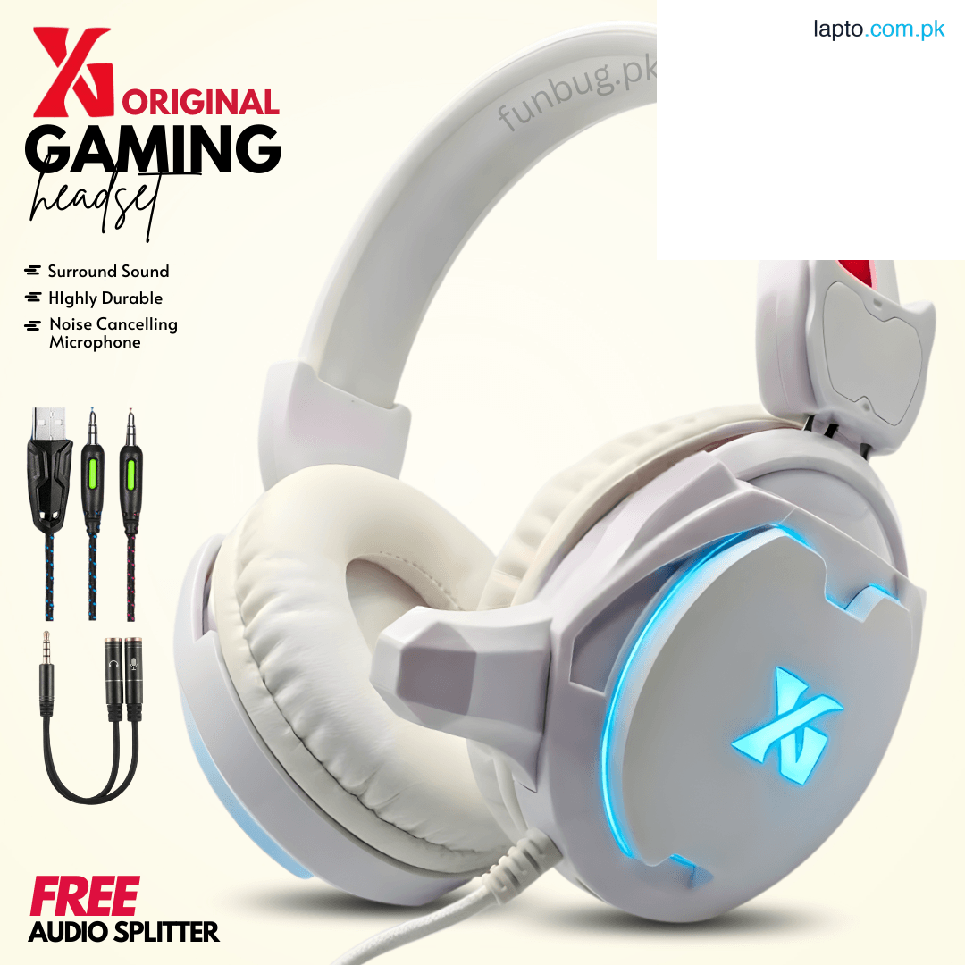 Best Gaming Headphones with Mic for PC, Pubg Mobile, PS4, Laptop - 360 Surround Sound Super Bass Over the Ear Wired Head Phones Headset for Gaming with Noise Cancelling Micophone - White Headphone - By FunBug