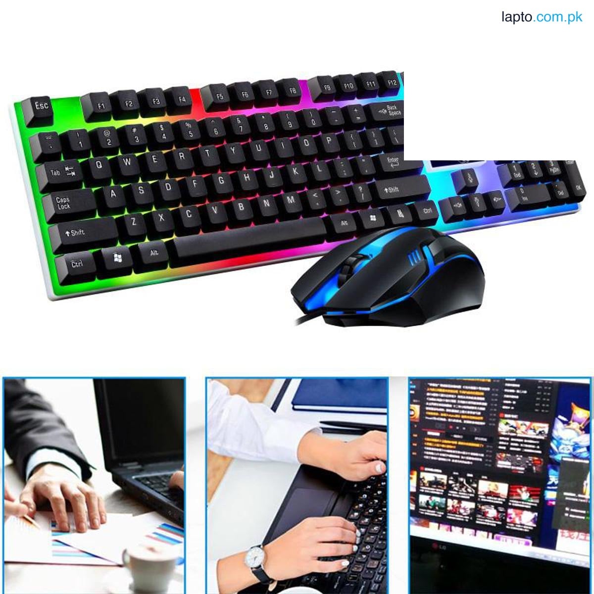 G21B USB Wired 104 Keys Keyboard & Mouse Set Rainbow-Color Backlight for Laptop Computer PC