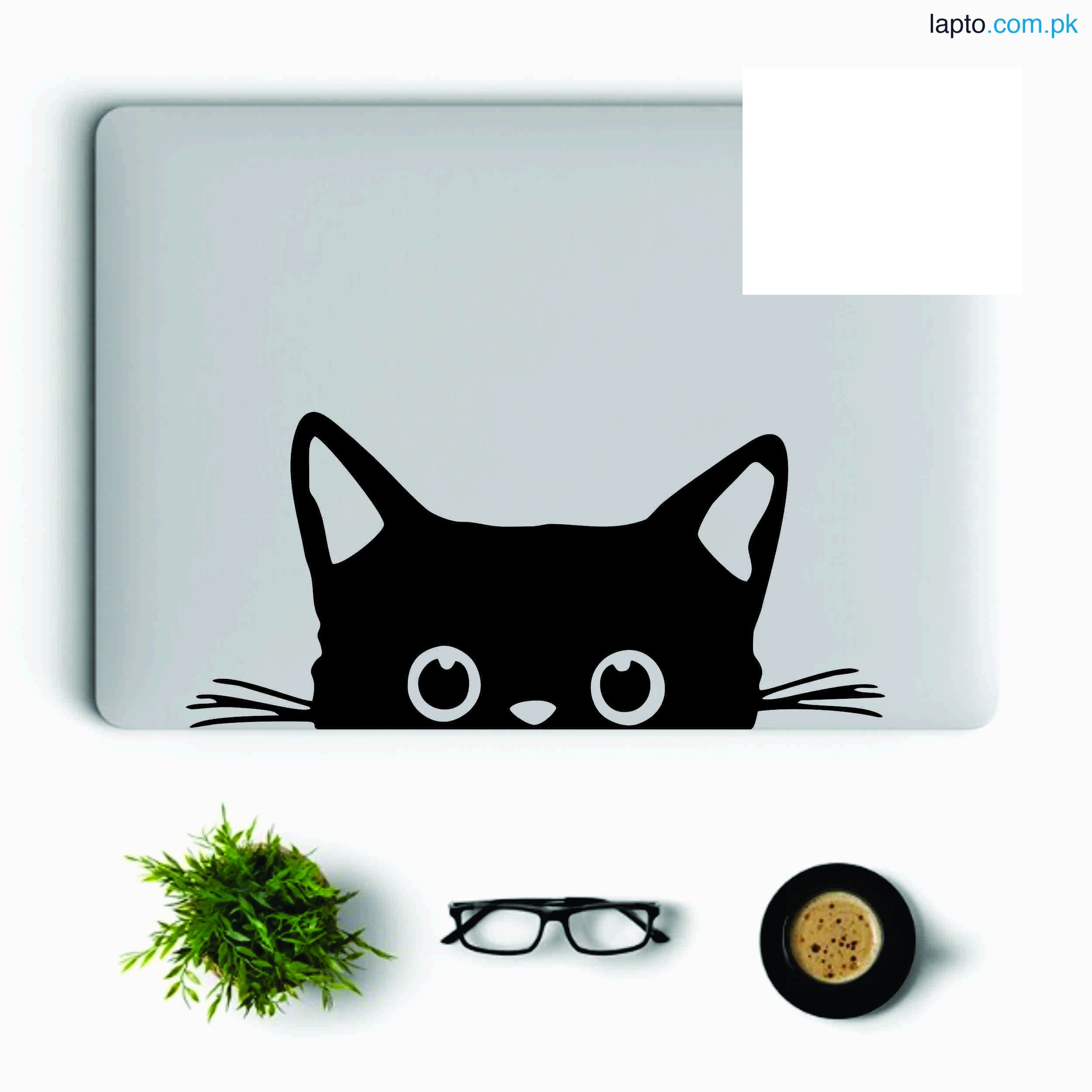 Cute Peeking Cat with Mustache Vinyl Decal Laptop Sticker, Laptop Stickers by Sticker Studio
