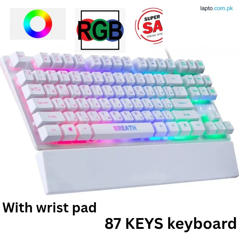 Keyboard Marvo CM-409 RGB backlight usb wired keyboard, Keyborad DEFENDER BREATH GK-184 White RGB 87 Keys with wrist pad keyboard rgb backlight keyboard for home & professional use , Gaming keyboard