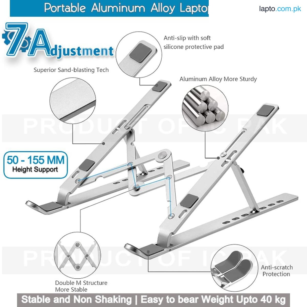 Adjustable laptop stands, Adjustable Height 7 Level, Foldable Laptop Stand Aluminium metal Laptop Stand Solid Stand With Anti Slip Rubber Grips Portable Laptop Stand For all Size laptop Tablets and iOS Devices