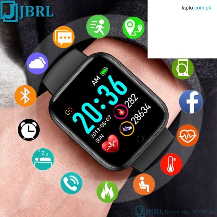 D20 Color Screen Smart Watch - Sleep Monitoring, IP67 Waterproof, Full Touch Screen Sport Smart Bracelet, Activity Fitness Smart Band Watch for Women and Men - Black