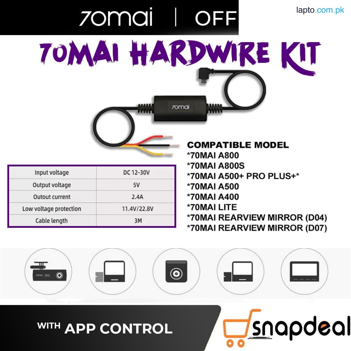 70mai Hardwire Kit for 70mai A500S 4K Dash Cam, A800S, Rearview Camera Wide D07, Dash Cam Pro D02, Lite D08, M300, A500S