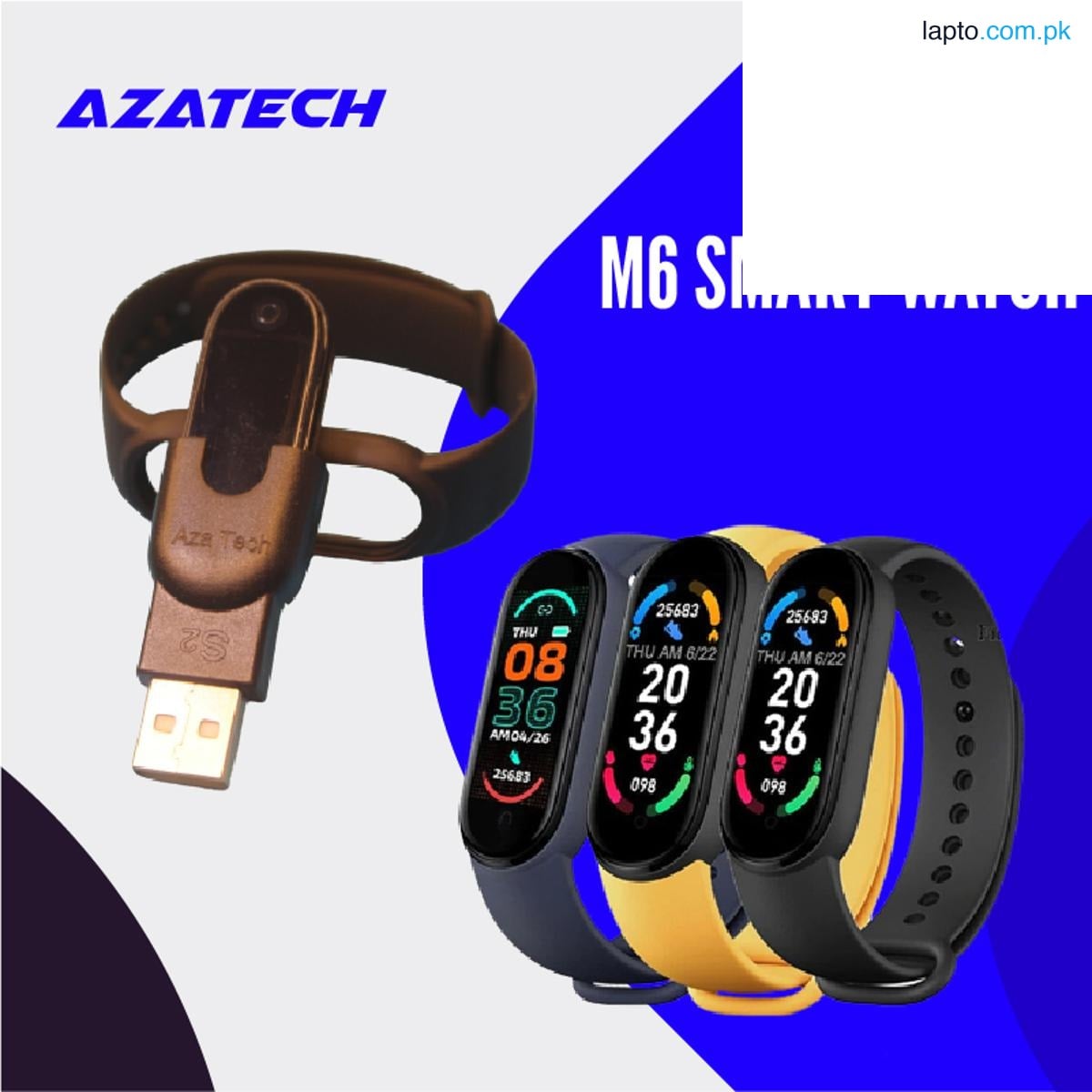 AzaTech M6 Smart Watch Men Women Heart Rate Monitor Blood Pressure Fitness Smartwatch Smartband Clock