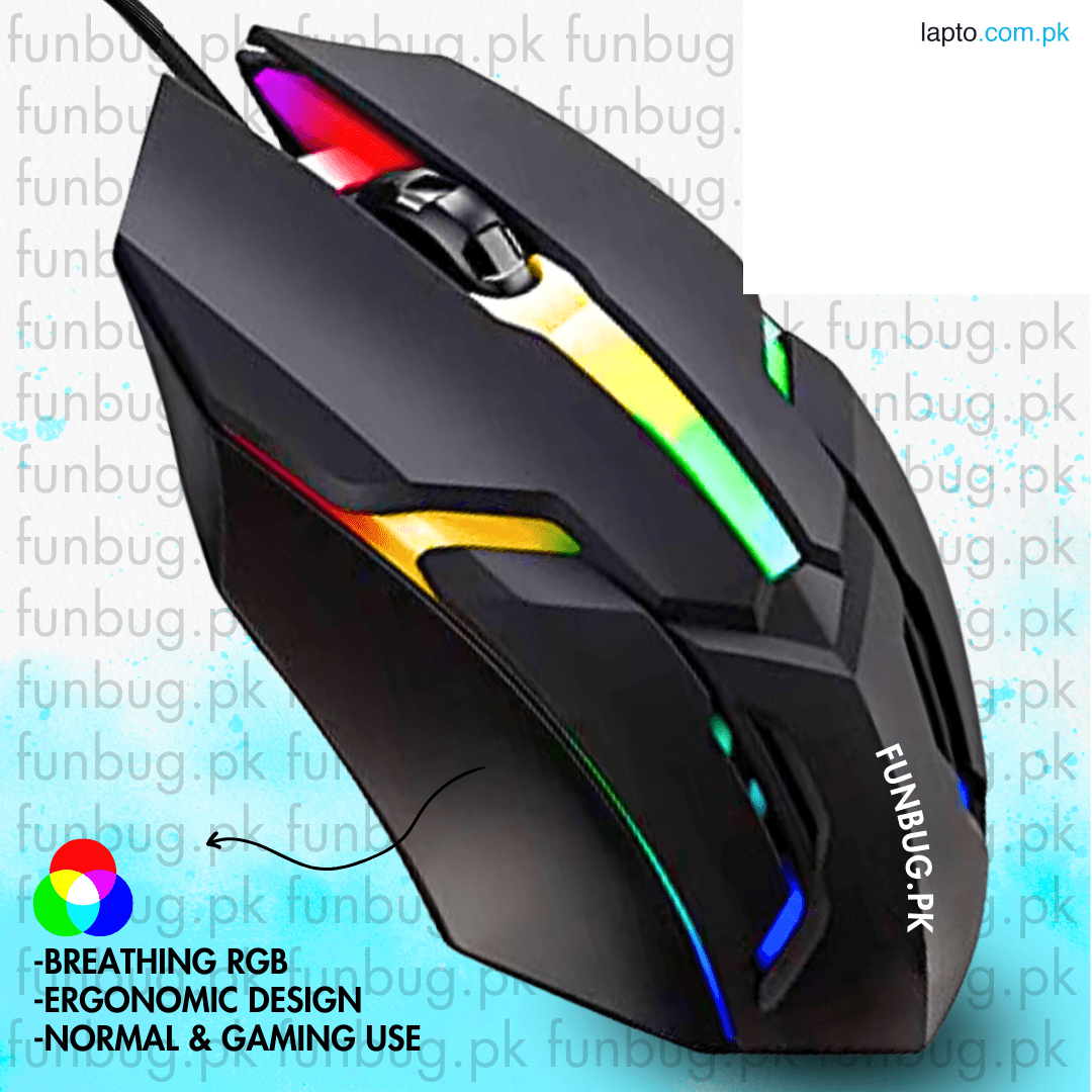 FunBug 7 Light Breathing Gaming Mouse RGB Cheap with FREE Mouse Pad - Gaming Mouse with 7 led - USB Wired Optical Mouse without side buttons for PC, Laptop, Minecraft, Mobile Pubg, Free Fire by FunBug