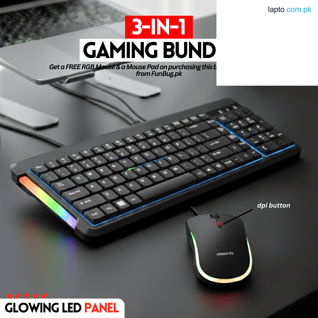 【3 Colors】FunBug J209 Gaming Keyboard and Mouse Combo with RGB Side LED Panel - Mechanical Feeling Wired Keyboard & 2400 DPI Mouse with FREE Mouse Pad for Pubg Mobile, Laptop, PC Computer - 3 in 1 Gaming Bundle - Black, White, Green