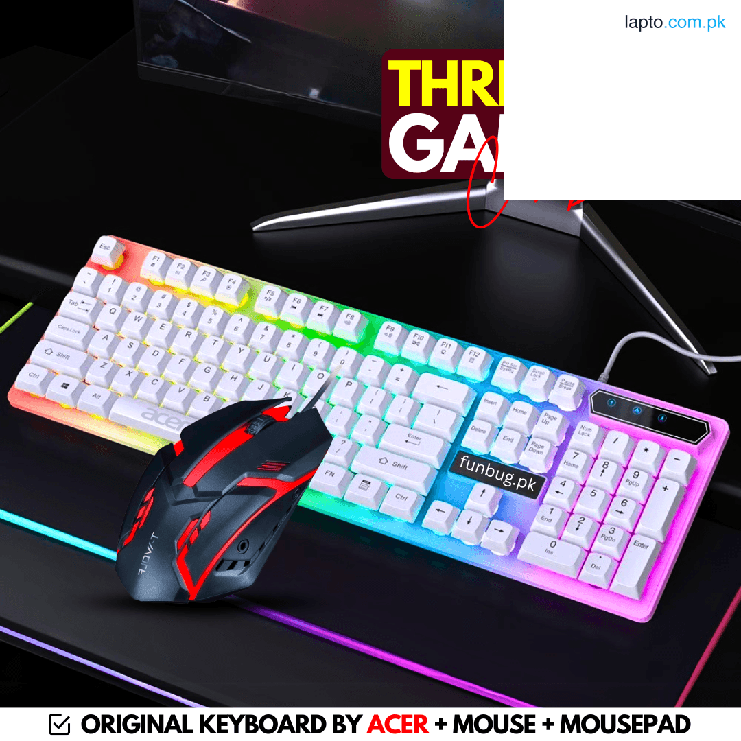Acer YKB913 Gaming Keyboard and Mouse RGB in Low Price with Mechanical Feeling & FREE Gaming MousePad - Membrane Back Light Key Board with Glowing Luminous Keys - Wired for Mobile Pubg Laptop PC Computer Game - 112 Keys - By FunBug