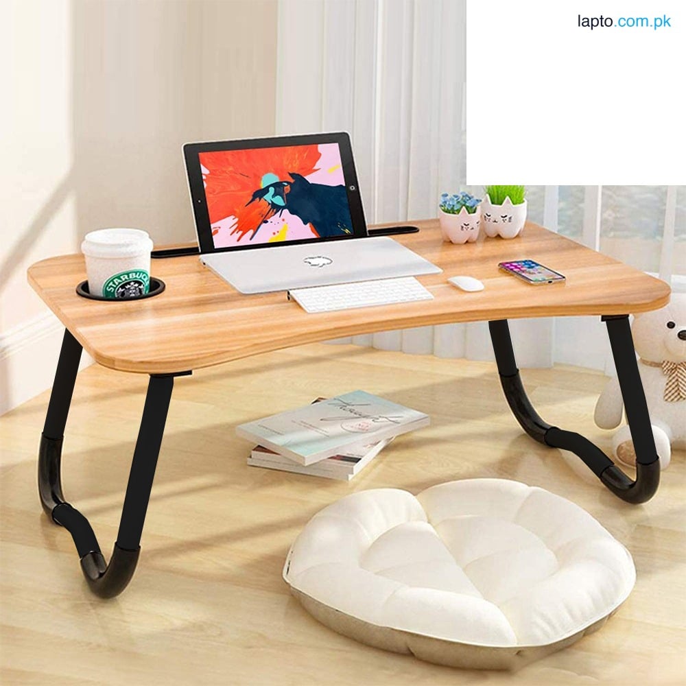 ZeroTech Foldable Wooden Gaming Laptop Table - Portable Stand for Bed & Couch - Black/Brown | Ergonomic Design | Tablet & Cup Holder | Multifunctional | Best Price