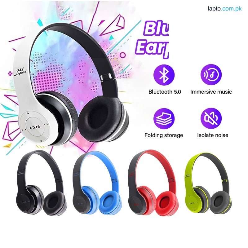 Wireless Headphones, P47 Bluetooth Foldable Headset with Microphone Support FM Radio TF for PC TV Smart Phones & Tablets Etc