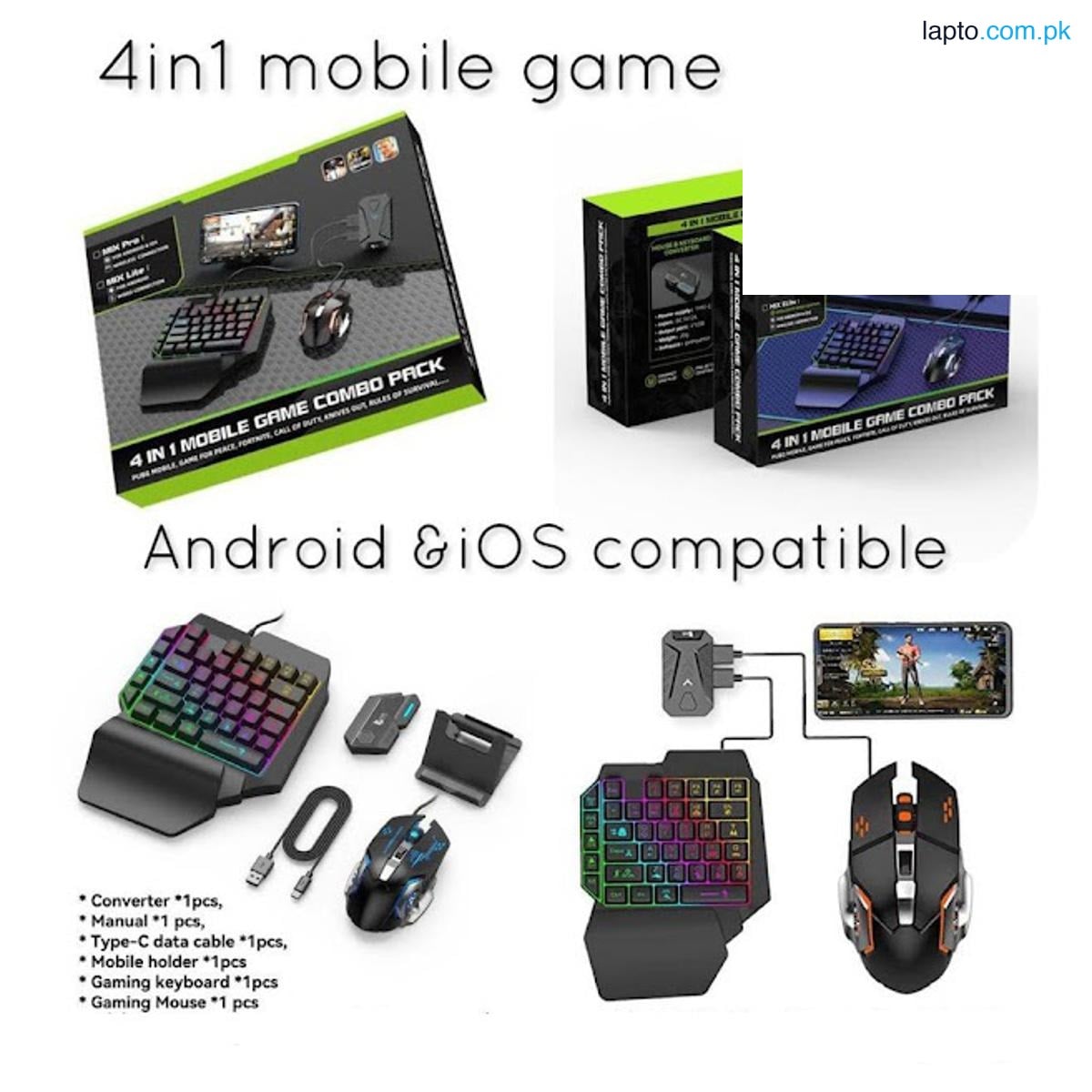 4 IN 1 Mobile Game Combo Pack /Gaming Converter/Wired Gaming Keypad Ergonomic One-headed PUBG / shooting games with wire or with Bluetooth Connection