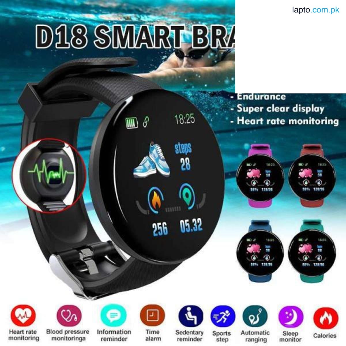 D18 Smart Watch Full Touch Clock BP Heart Rate Monitor control Music Message Reminder Smartwatch Men and Women