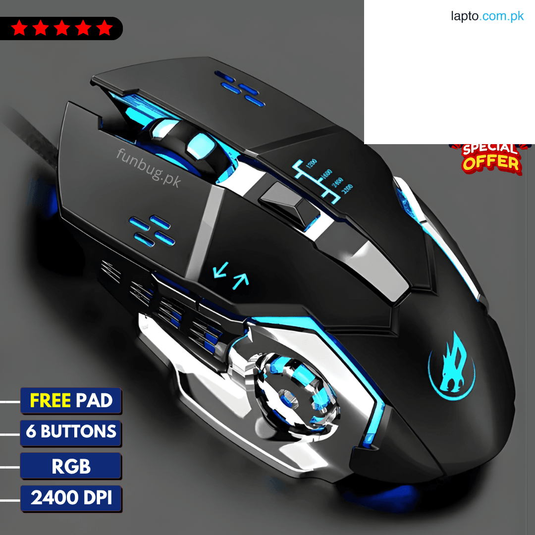 PRO Wired Gaming Mouse RGB with 3200dpi - Breathing LED USB Wired Optical Computer Mouse with 6 Buttons & Braided Wire including Side Buttons - Mouse with FREE Mouse Pad for laptop, PC, Gaming & Office Use by FunBug
