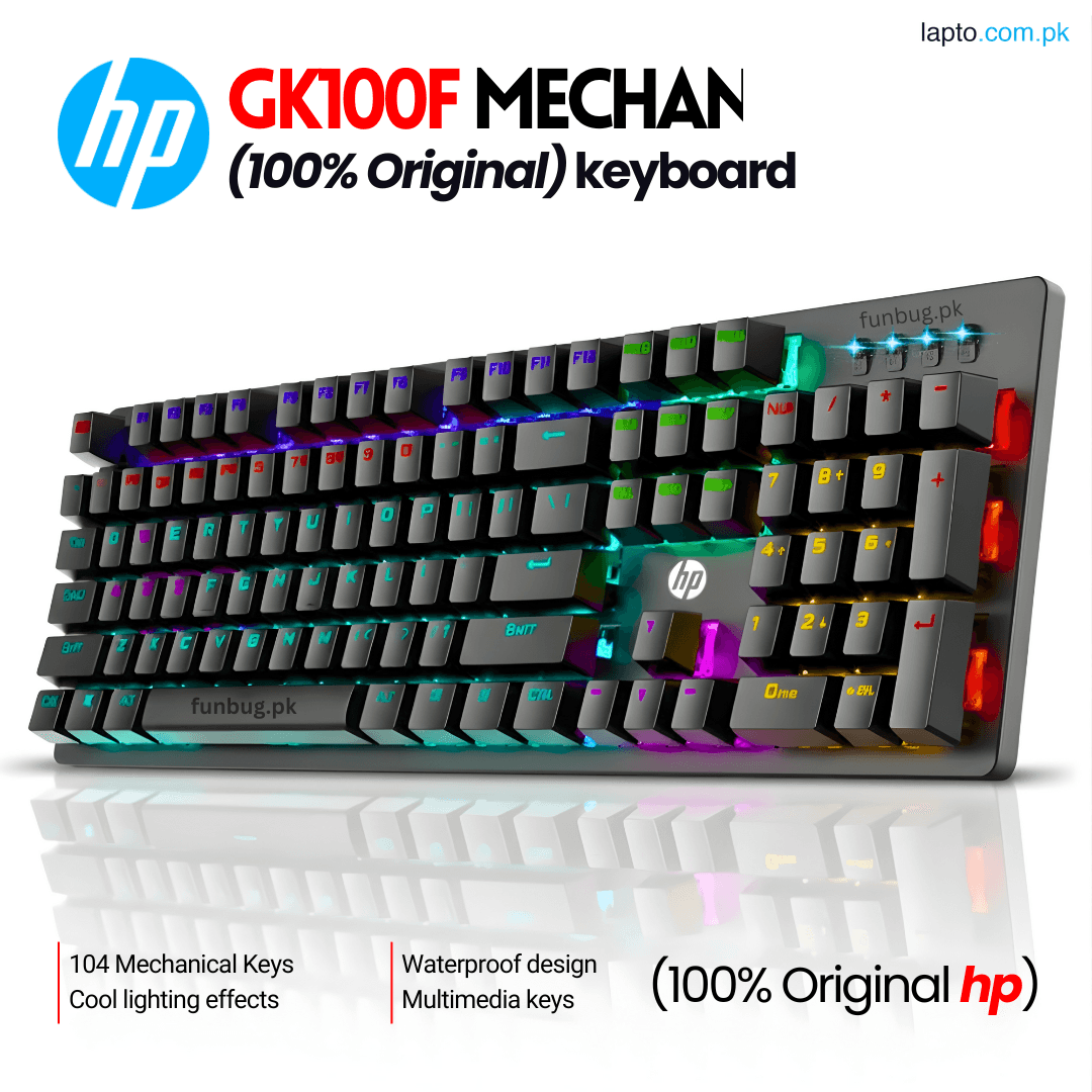 ăOriginal HP Blue/Red Switch Mechanical Gaming Keyboard GK100F & GK400Fă Wired USB Keyboard with RGB & Blue LED Backlight ~ 104-Key Anti-Ghosting, 20 Lighting Modes for PC Gaming, Typing, PUBG, Laptop ~ By FunBug