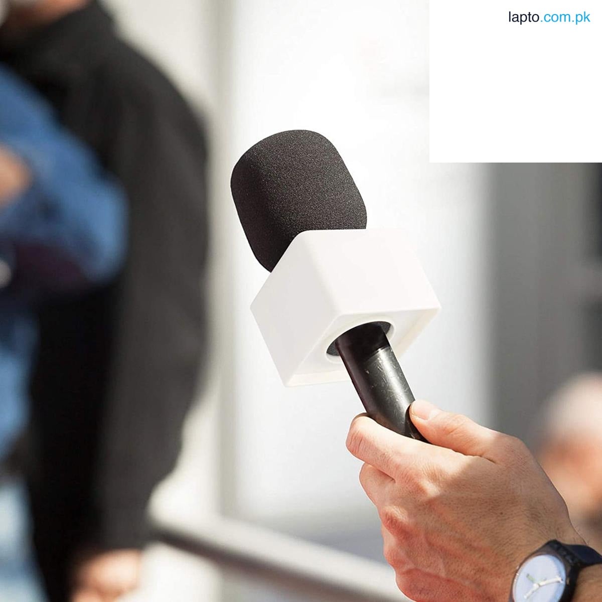 Microphone Square Logo Station Handheld Cube Shaped Interview Microphone Station Flag Microphone Parts for Interview Microphone Portable ABS Injection Molding (White)