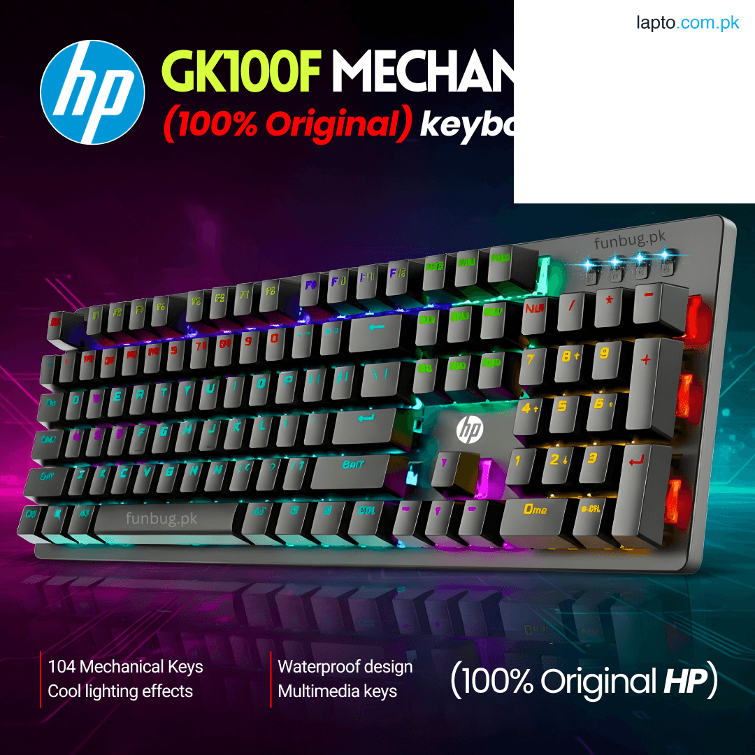 HP GK100F GK400F Mechanical Keyboard ~ Blue/Red Switch Gaming Keyboard ~ RGB & Blue LED Lighting, 104-Key Anti-Ghosting, 20 Lighting Modes, Wired USB for PC Gaming, Typing, Laptop ~ FunBug Pakistan